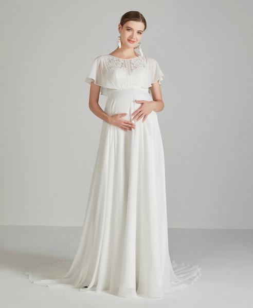 (Umstands-)Brautkleid in A-Linie aus Chiffon und Vintage Spitze  Gr.34-60